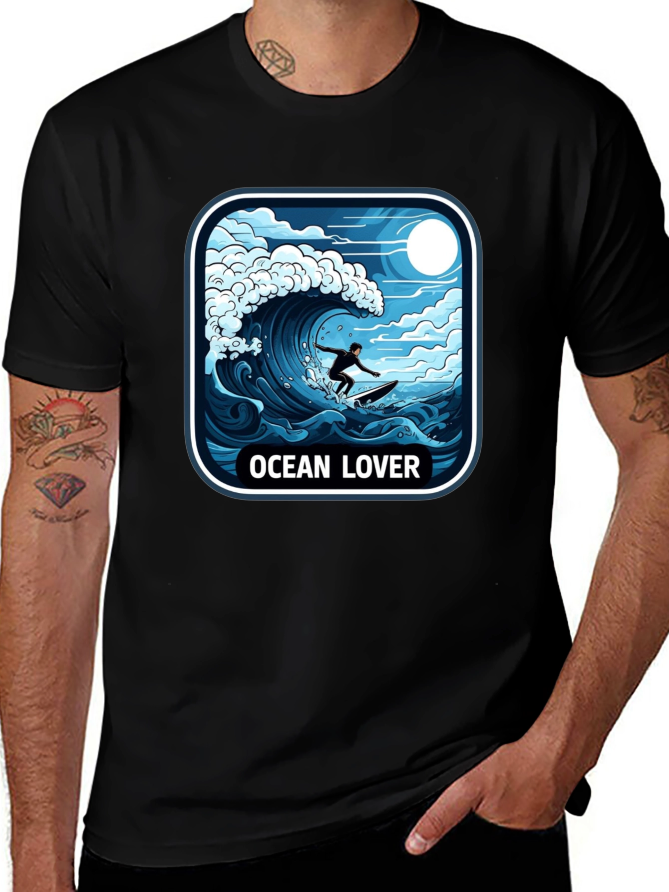 Ocean Lover Graphic Tee - Surfer Wave Design