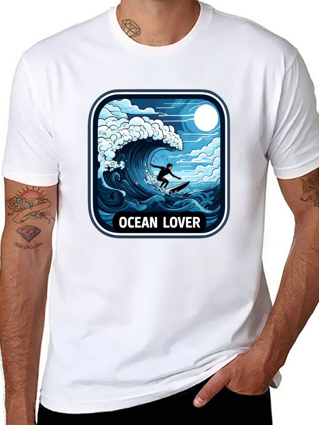 Ocean Lover Graphic Tee - Surfer Wave Design