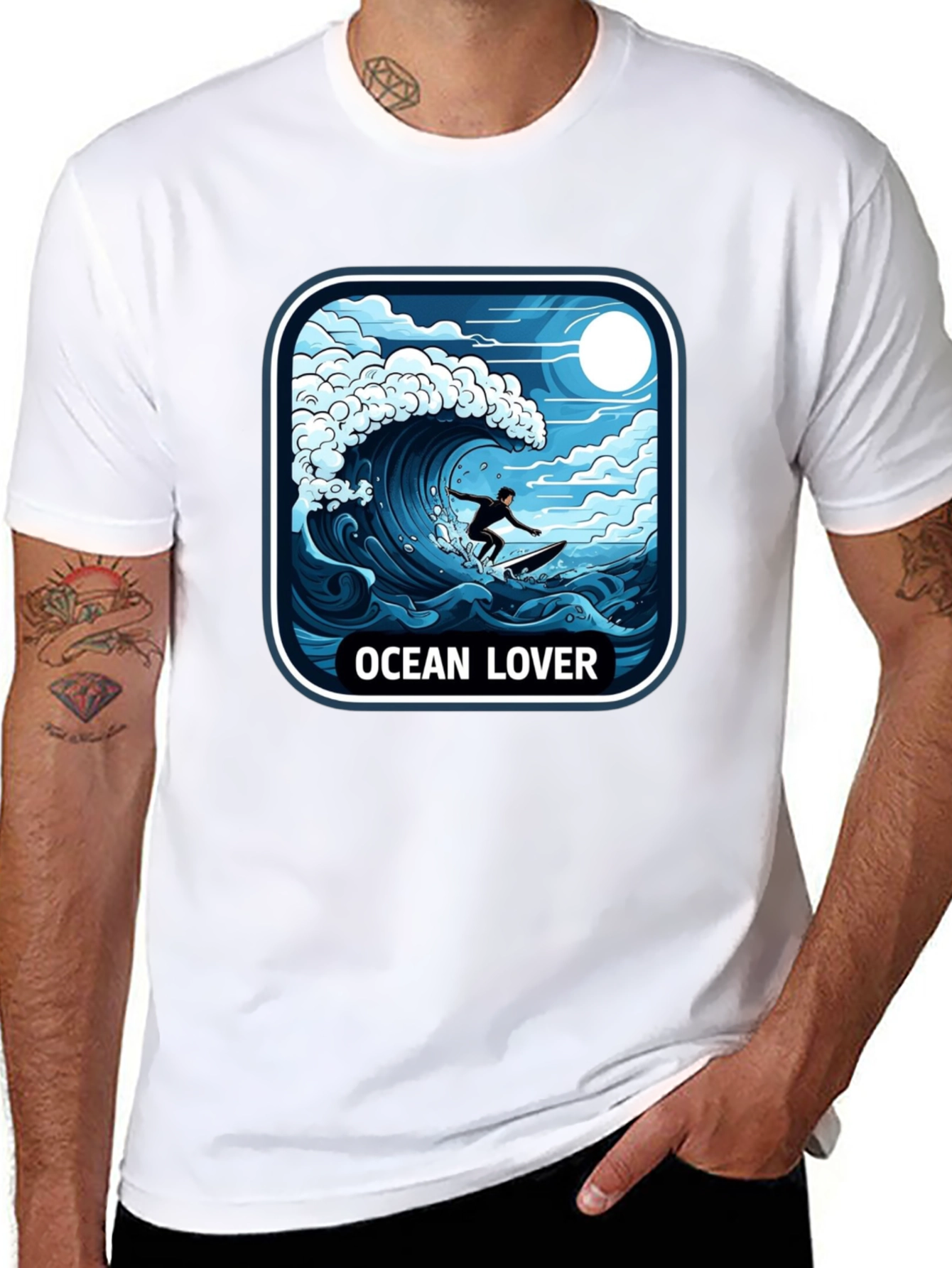 Ocean Lover Graphic Tee - Surfer Wave Design