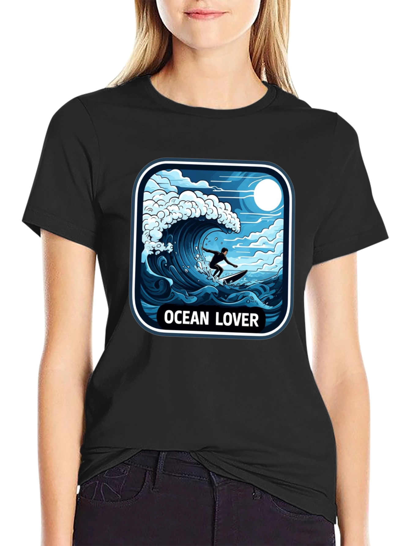 Ocean Lover Graphic Tee - Surfer Wave Design
