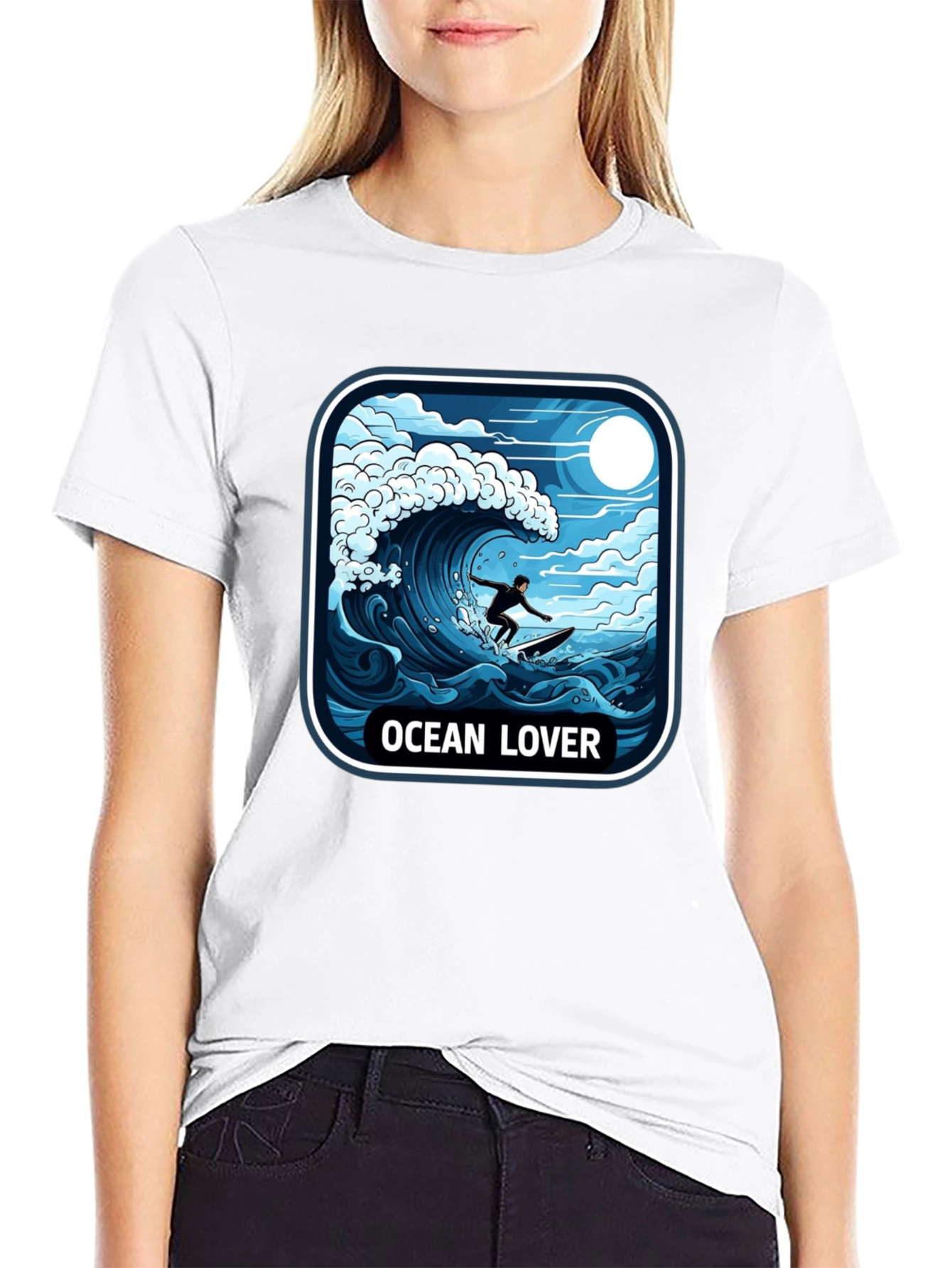 Ocean Lover Graphic Tee - Surfer Wave Design