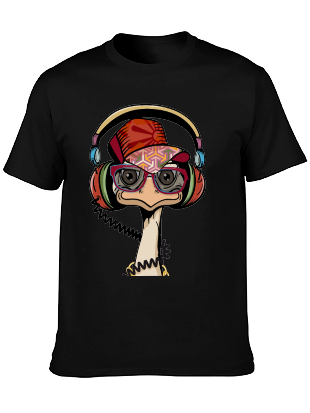 Cool Ostrich DJ Graphic Tee - Black T-Shirt