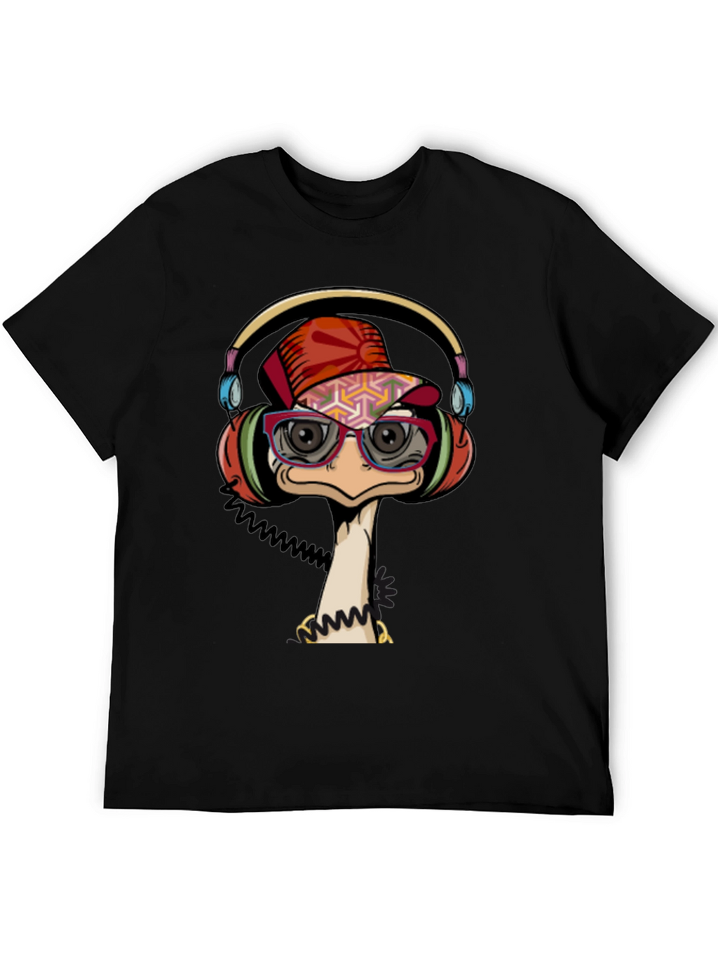Cool Ostrich DJ Graphic Tee - Black T-Shirt