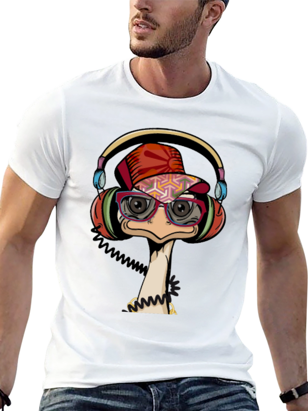 Cool Ostrich DJ Graphic Tee - Black T-Shirt