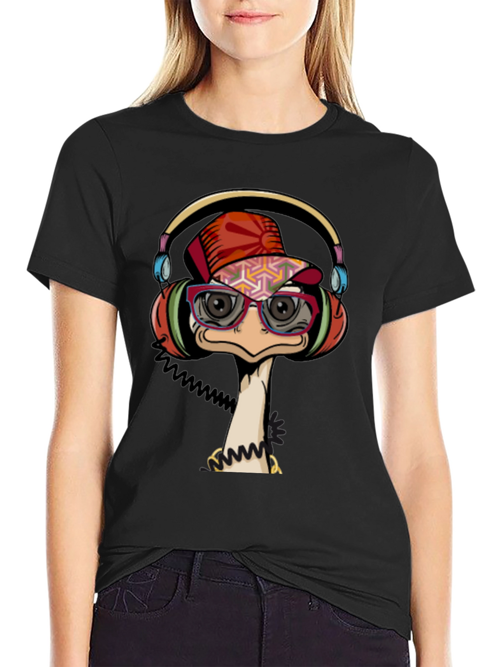 Cool Ostrich DJ Graphic Tee - Black T-Shirt