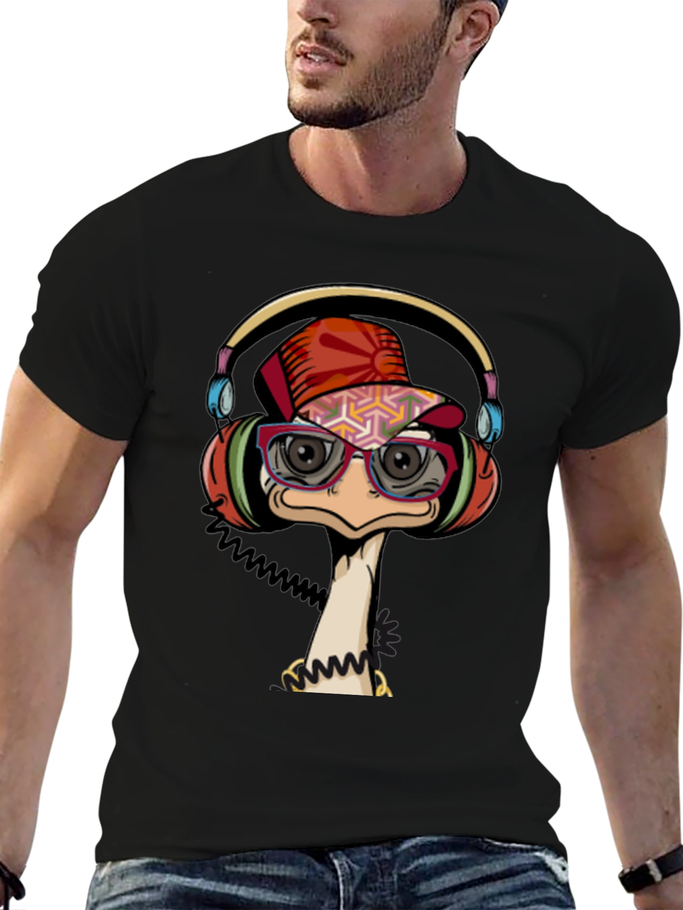 Cool Ostrich DJ Graphic Tee - Black T-Shirt