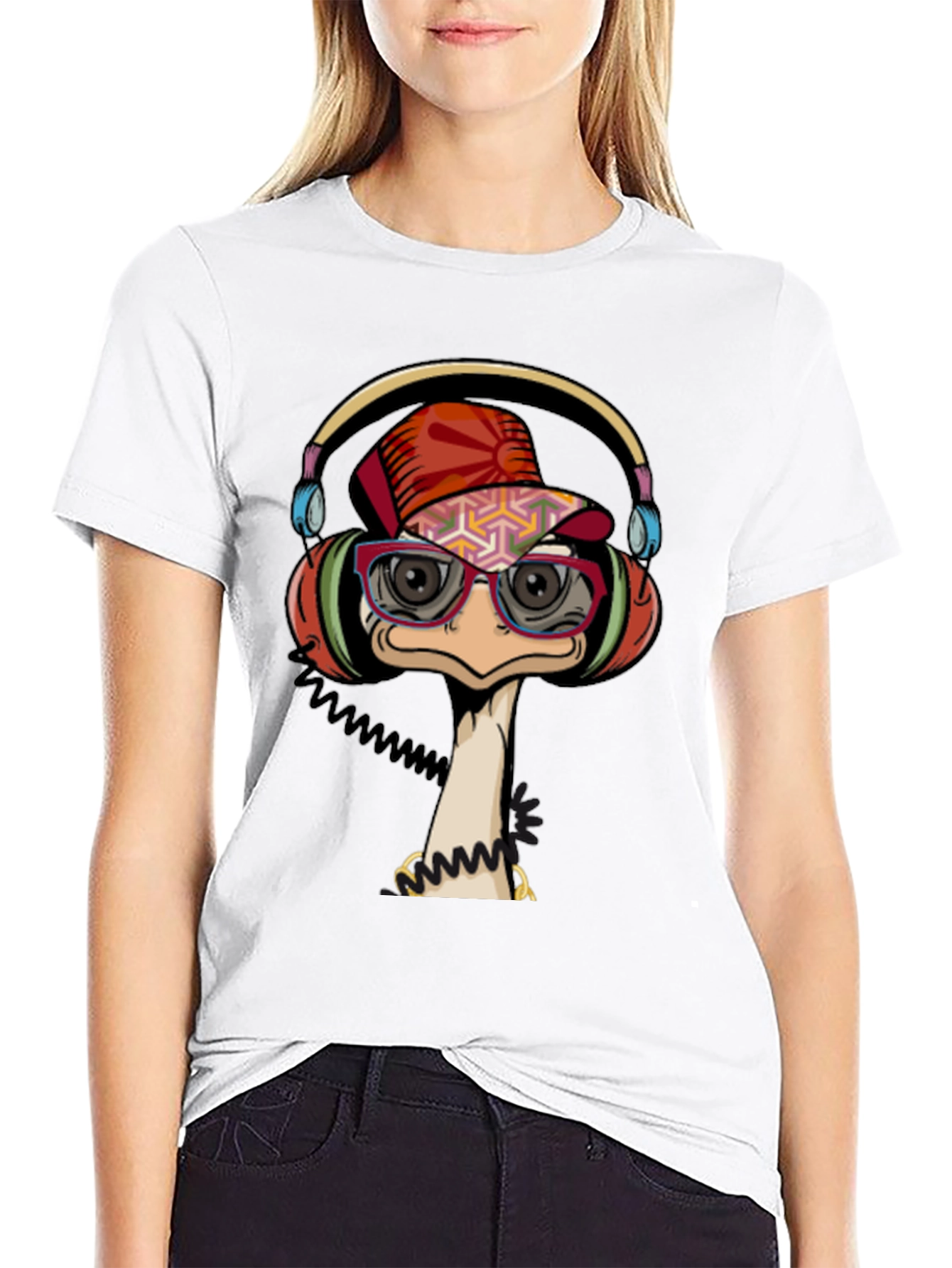 Cool Ostrich DJ Graphic Tee - Black T-Shirt