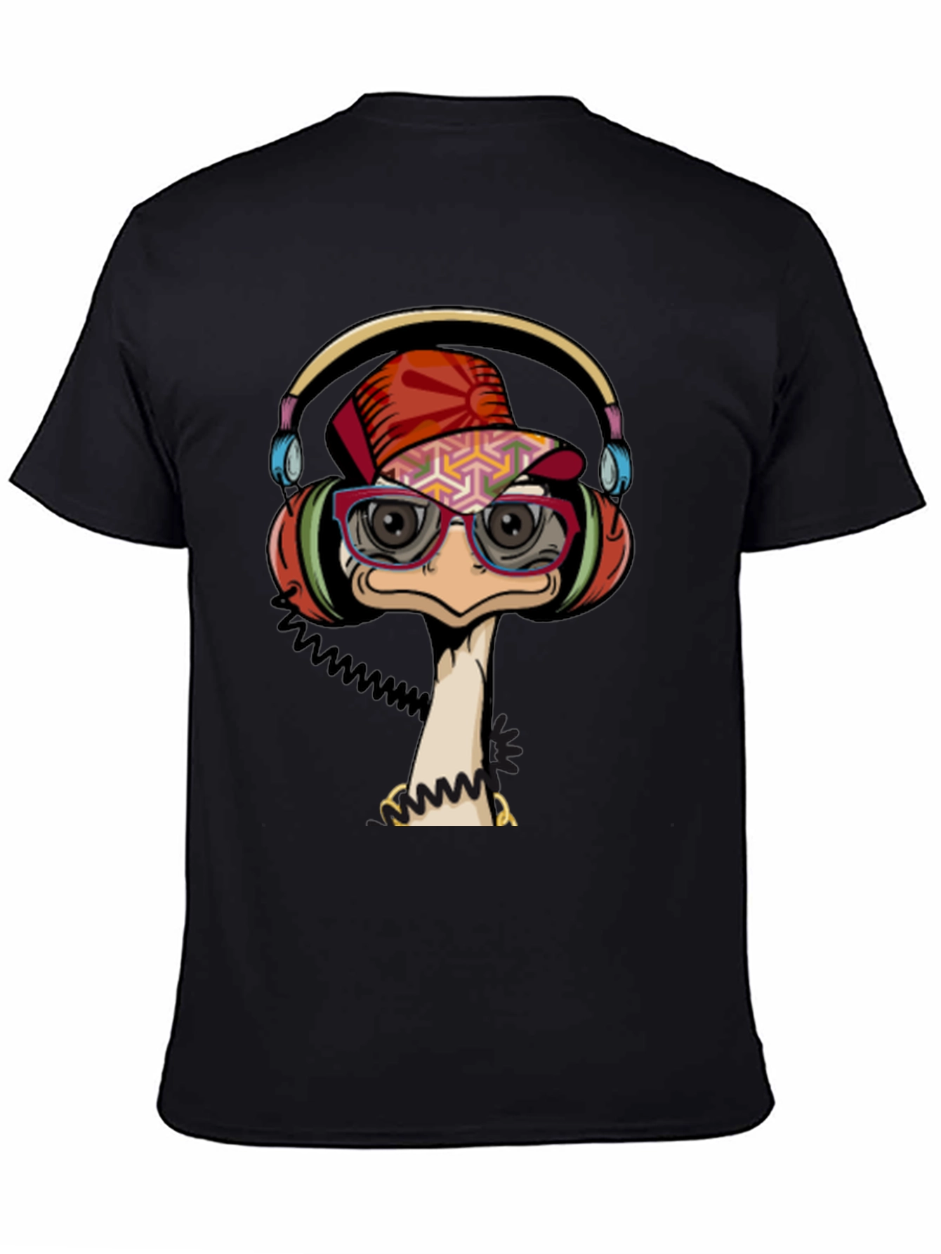 Cool Ostrich DJ Graphic Tee - Black T-Shirt