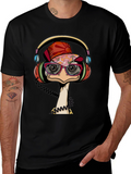 Cool Ostrich DJ Graphic Tee - Black T-Shirt