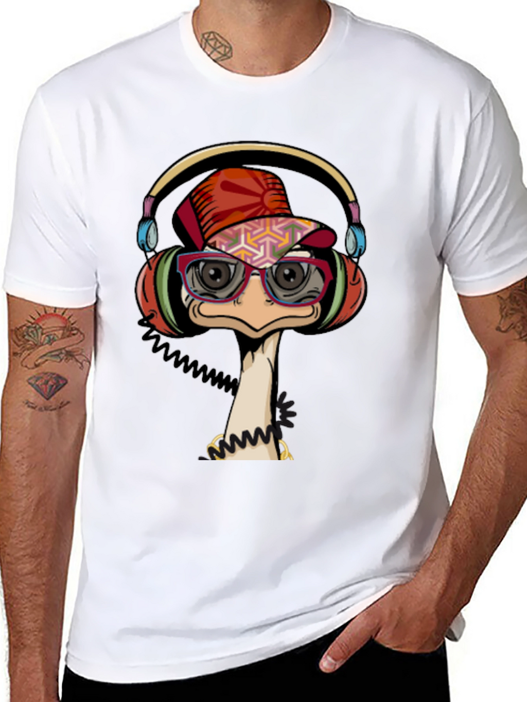 Cool Ostrich DJ Graphic Tee - Black T-Shirt