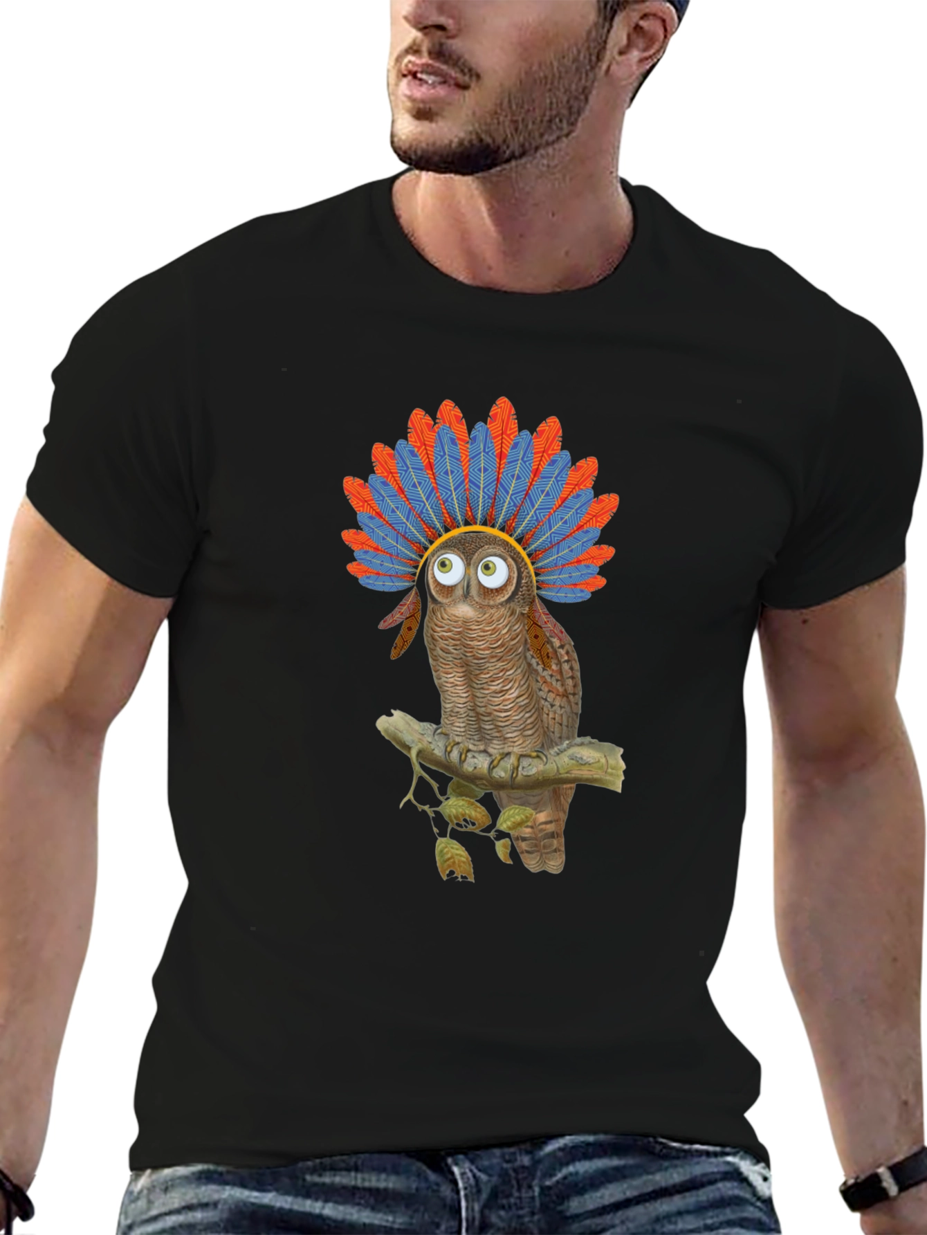 Owl Headdress Graphic T-Shirt - Quirky Bird Lover Tee