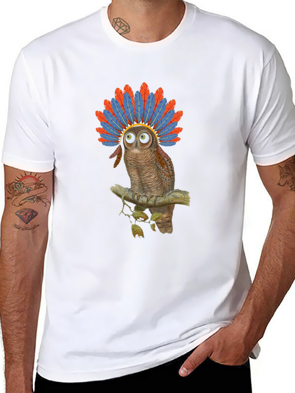 Owl Headdress Graphic T-Shirt - Quirky Bird Lover Tee