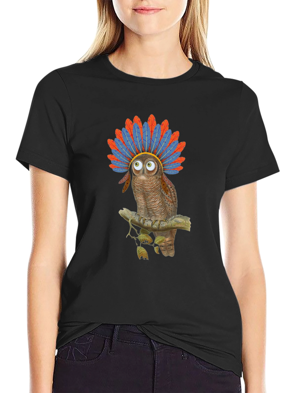 Owl Headdress Graphic T-Shirt - Quirky Bird Lover Tee
