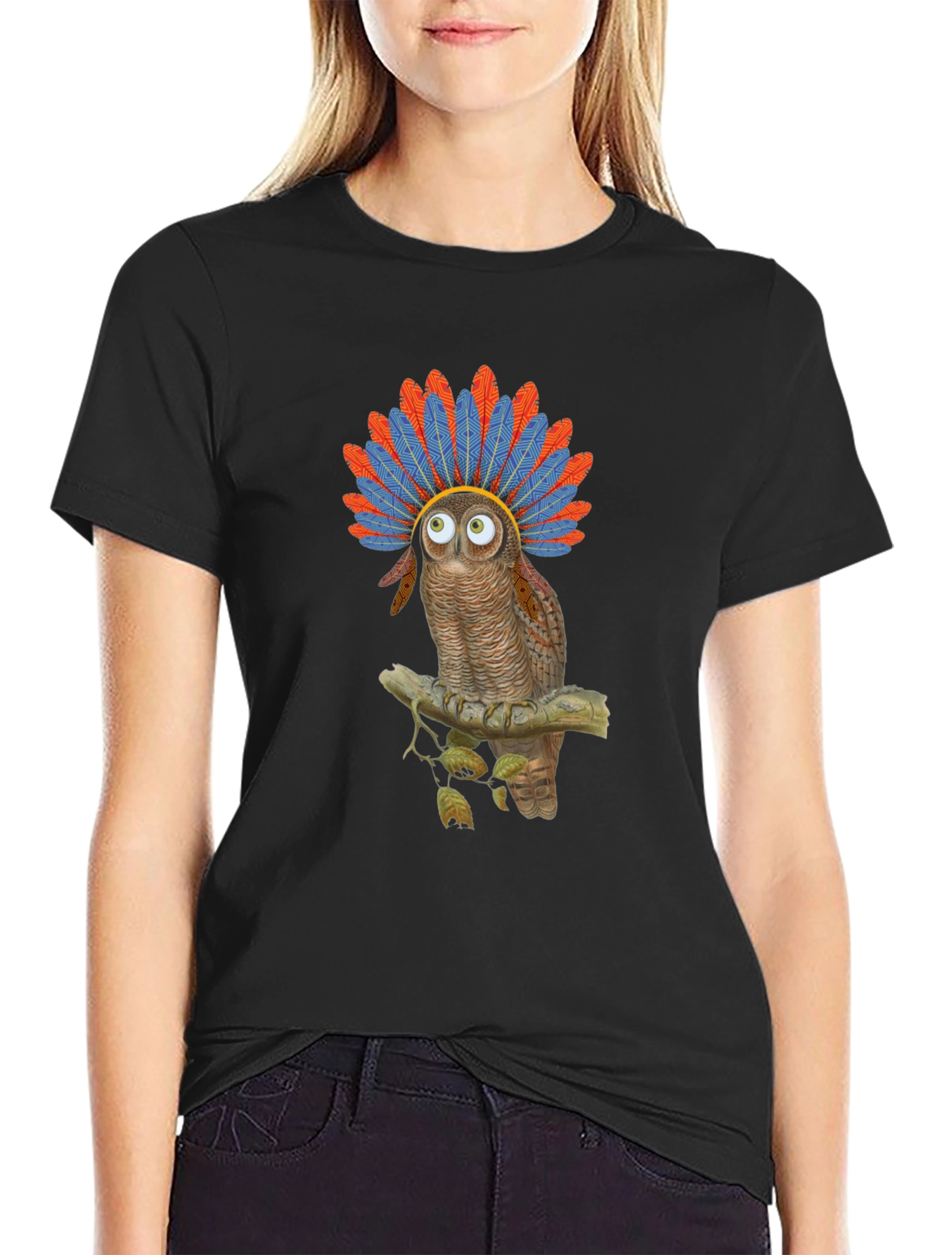 Owl Headdress Graphic T-Shirt - Quirky Bird Lover Tee