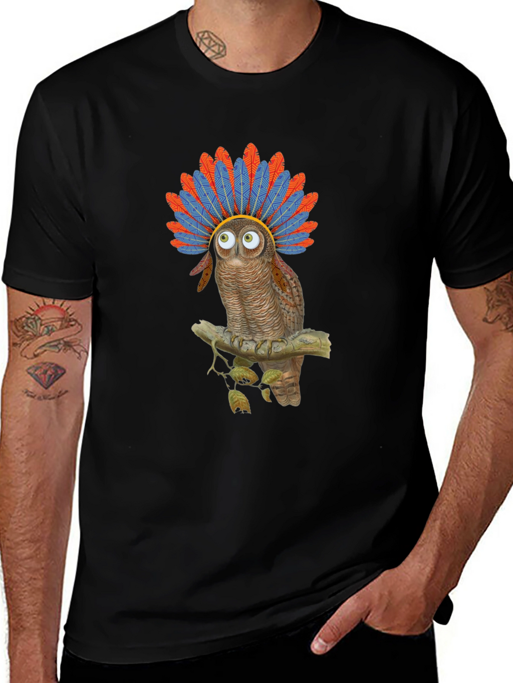 Owl Headdress Graphic T-Shirt - Quirky Bird Lover Tee