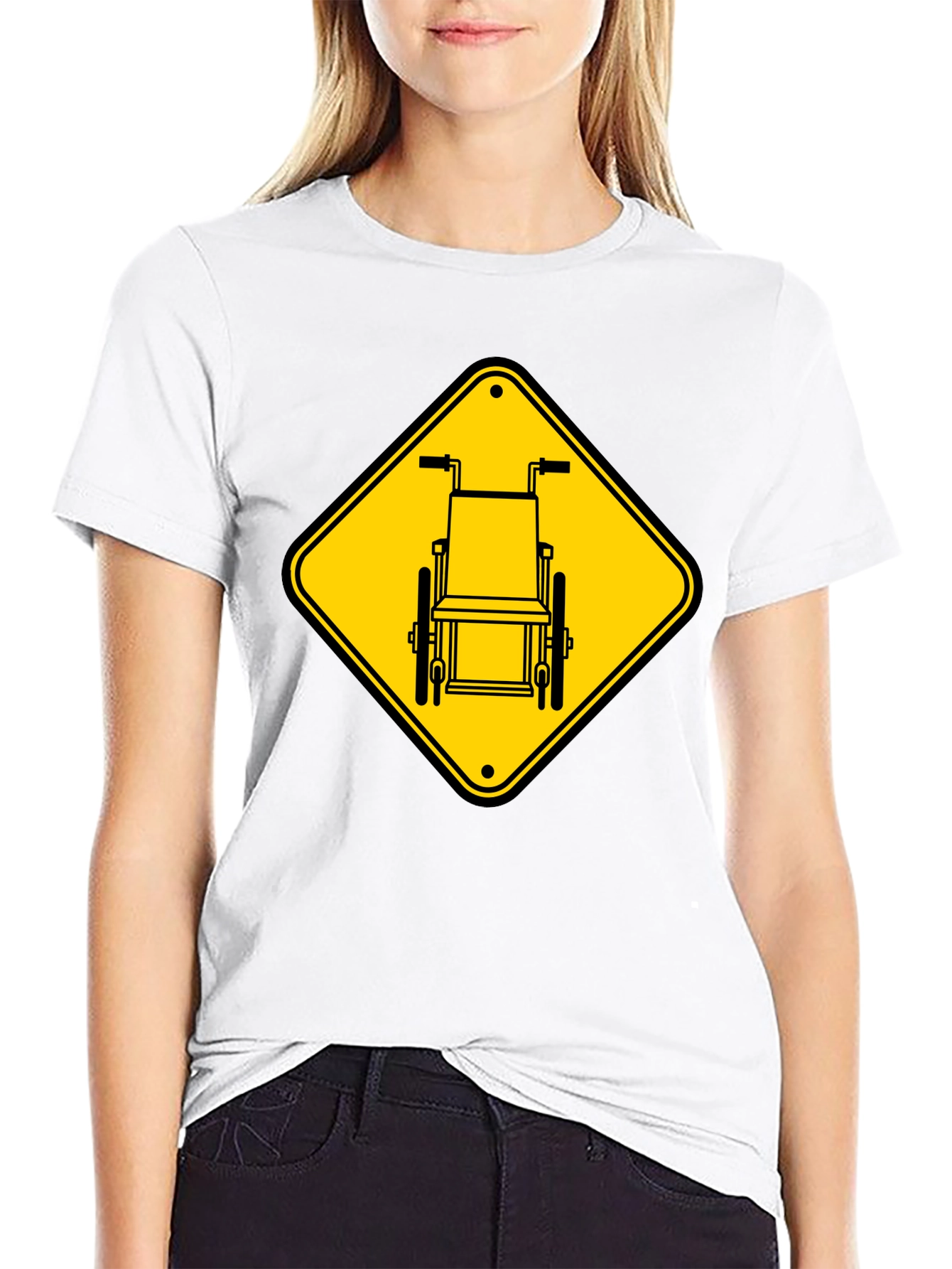 Wheelchair Sign Graphic T-Shirt - Black Cotton Blend