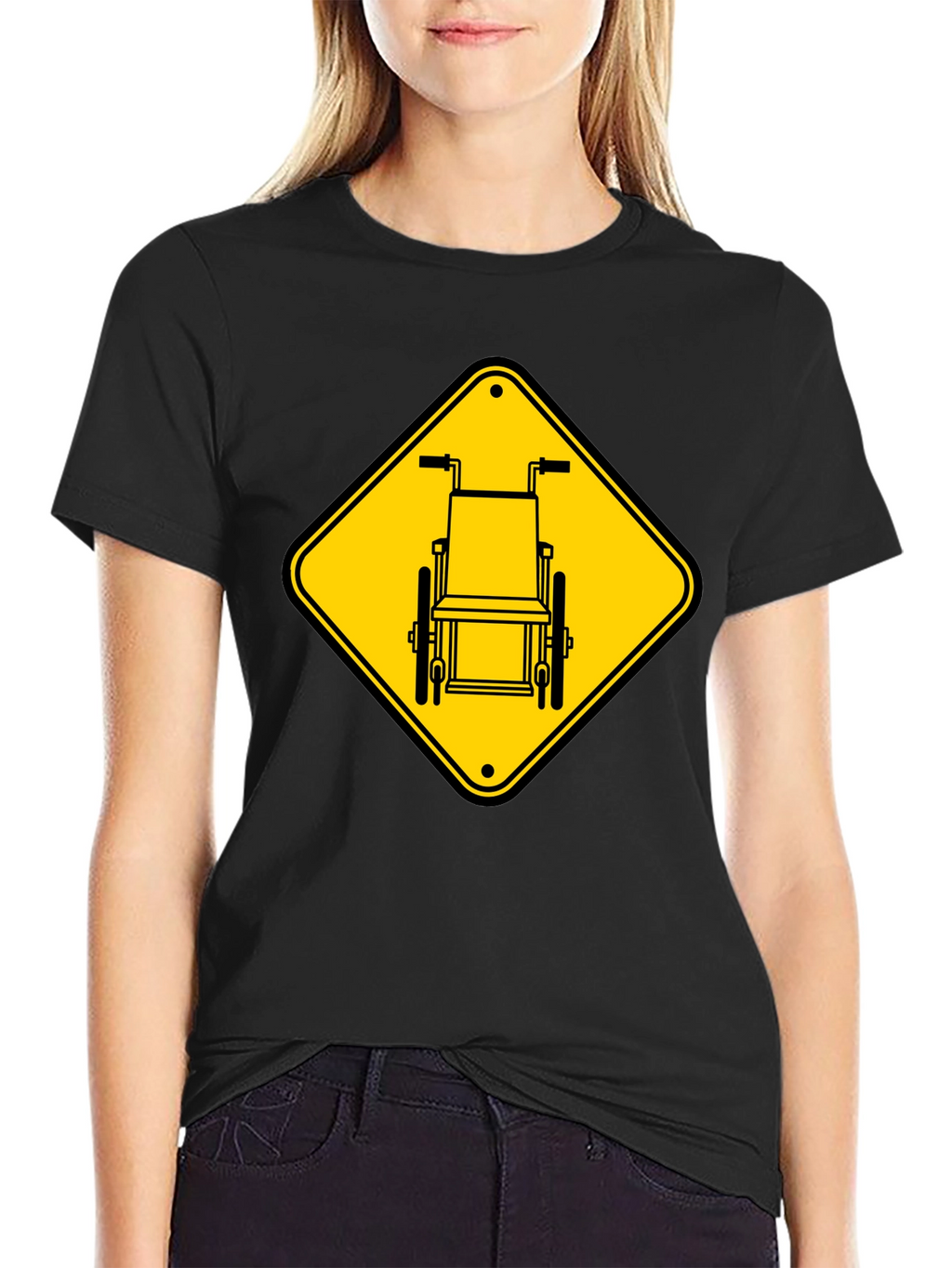 Wheelchair Sign Graphic T-Shirt - Black Cotton Blend