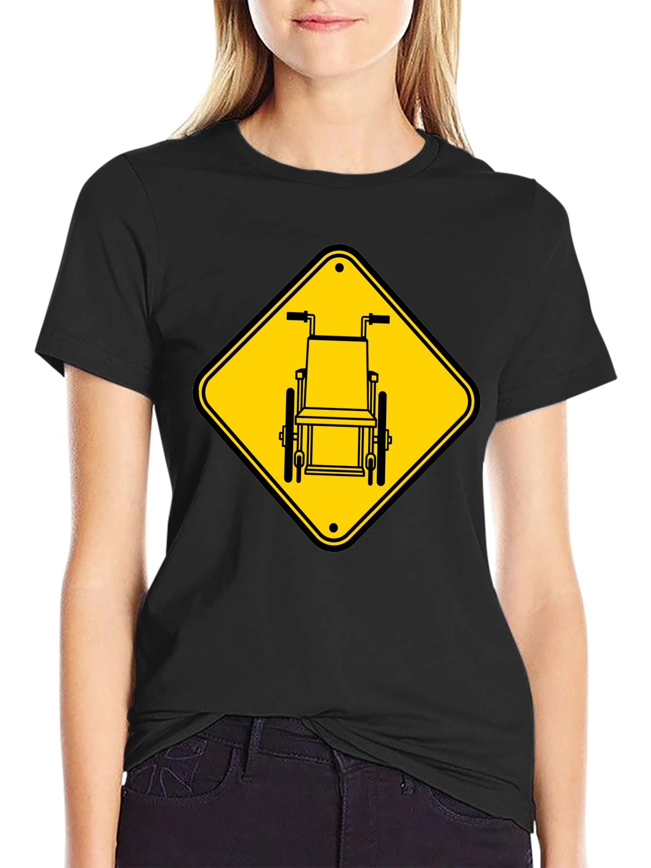 Wheelchair Sign Graphic T-Shirt - Black Cotton Blend