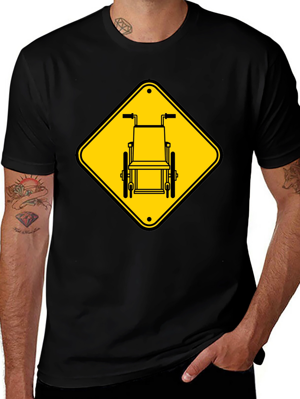Wheelchair Sign Graphic T-Shirt - Black Cotton Blend