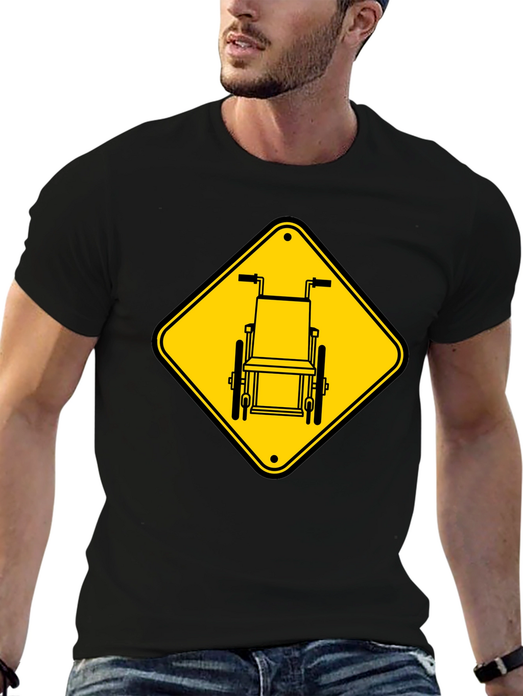 Wheelchair Sign Graphic T-Shirt - Black Cotton Blend