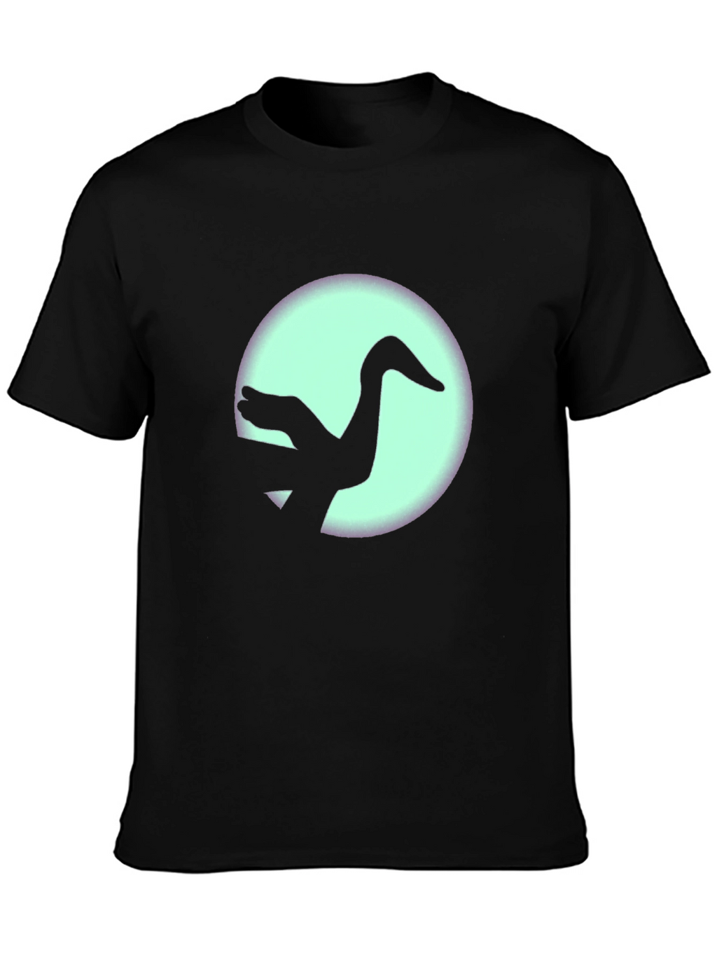 Black T-Shirt with Crane Silhouette Graphic Print