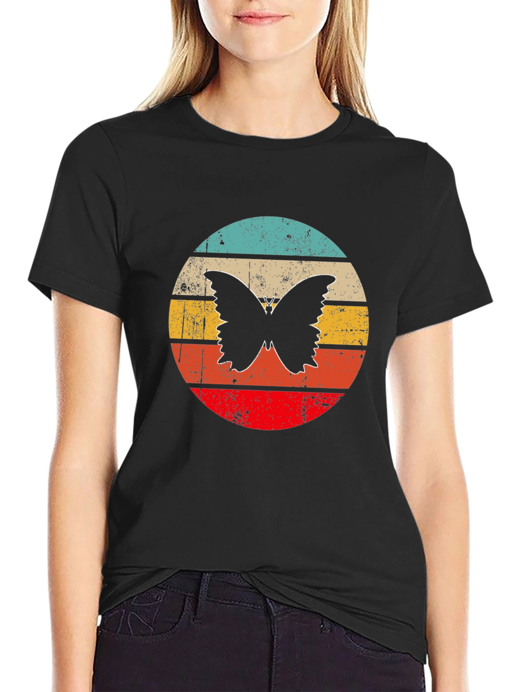 Retro Butterfly Graphic Black T-Shirt