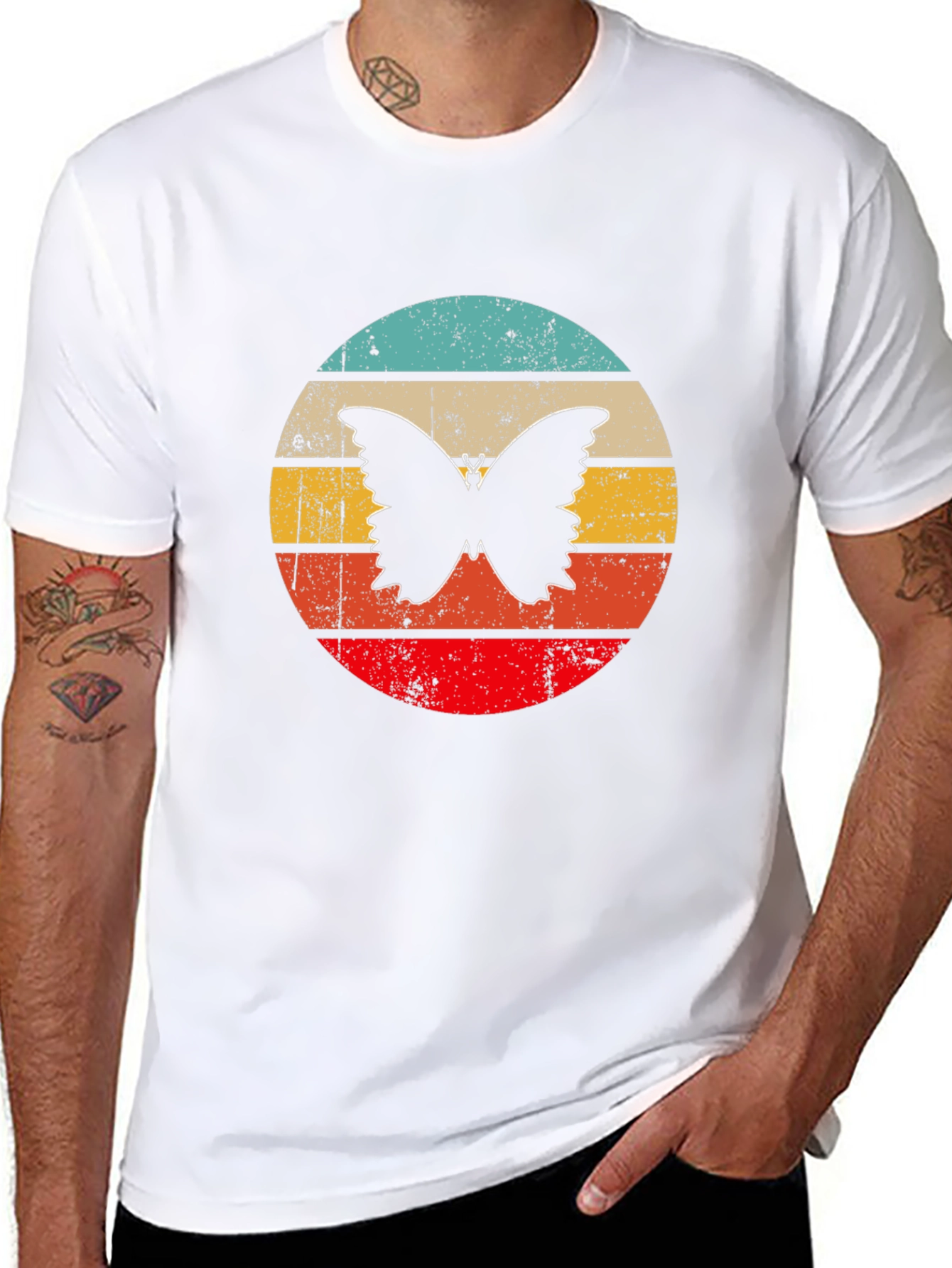 Retro Butterfly Graphic Black T-Shirt