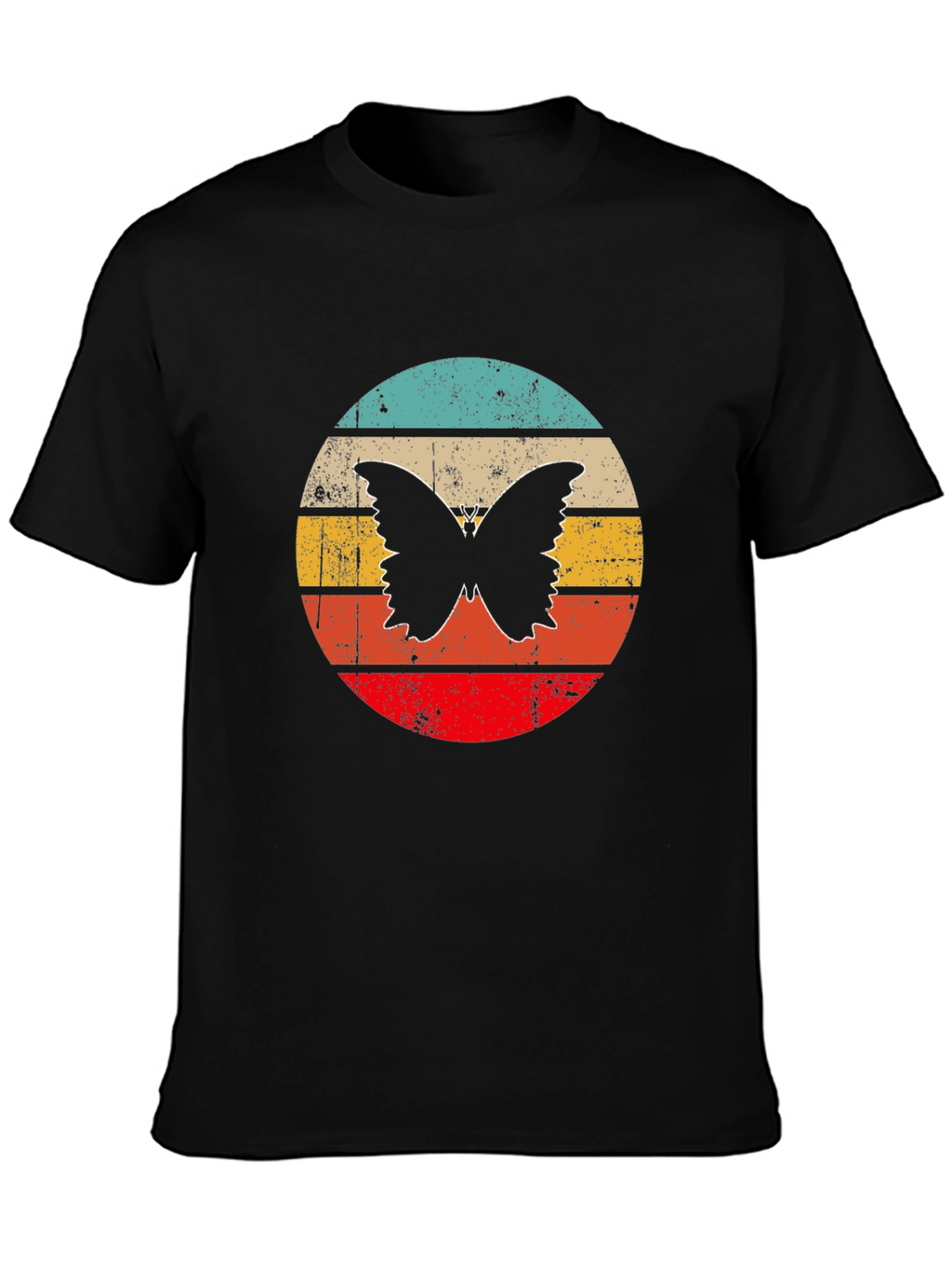 Retro Butterfly Graphic Black T-Shirt