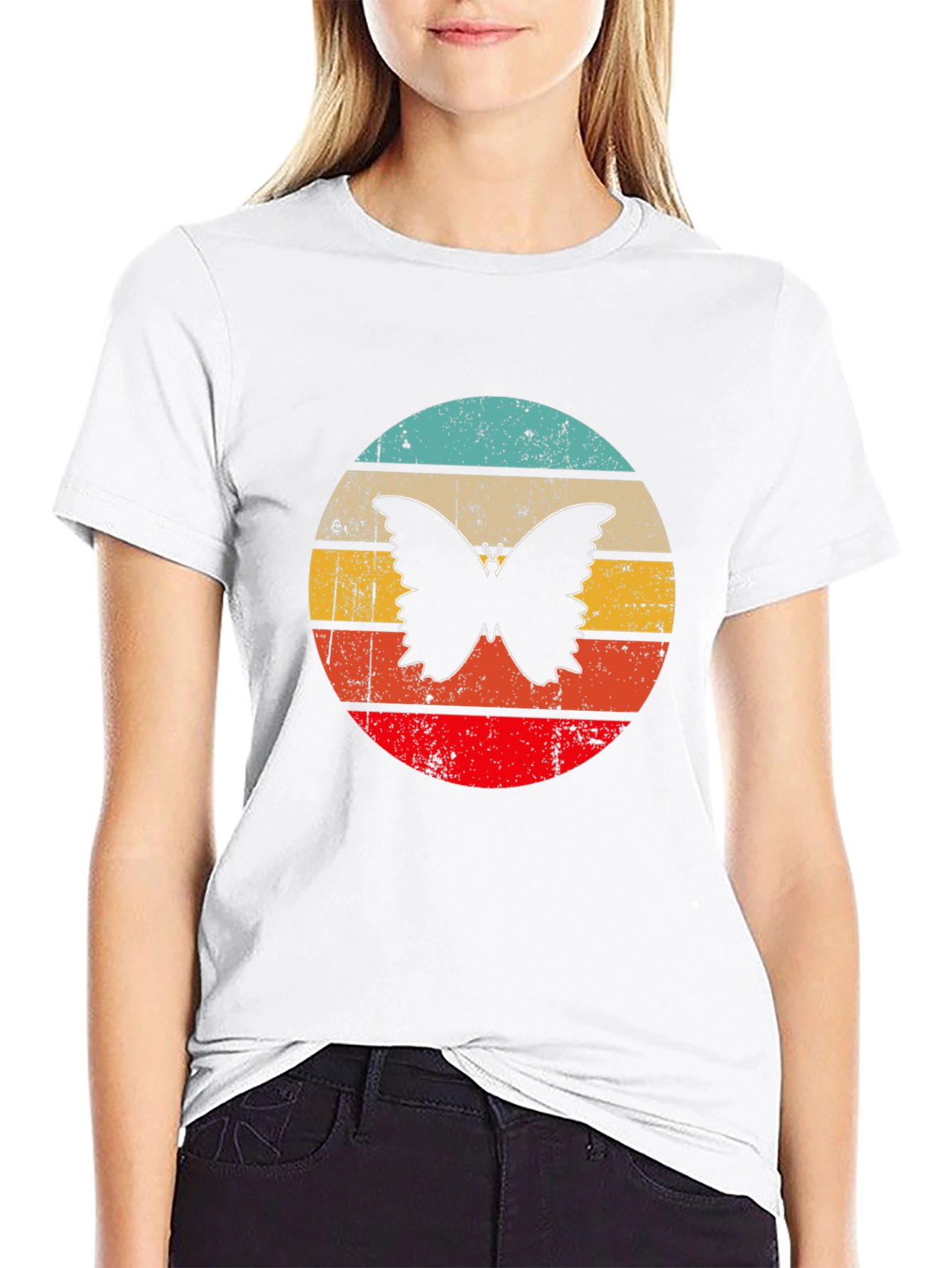 Retro Butterfly Graphic Black T-Shirt