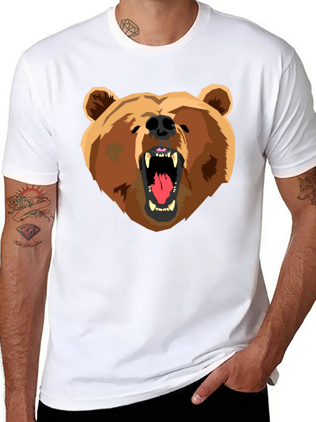 Bear Graphic Print Black T-Shirt