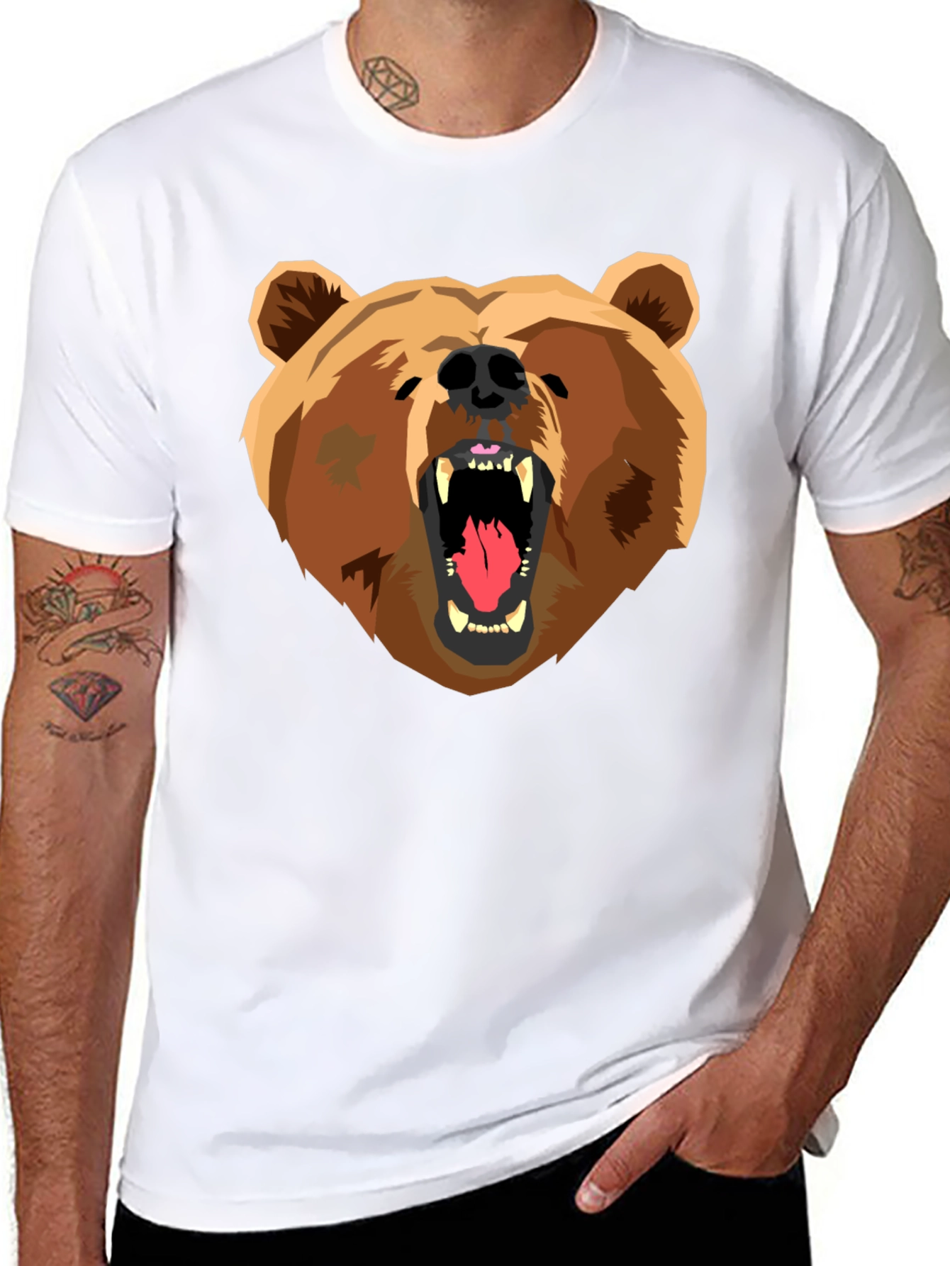 Bear Graphic Print Black T-Shirt
