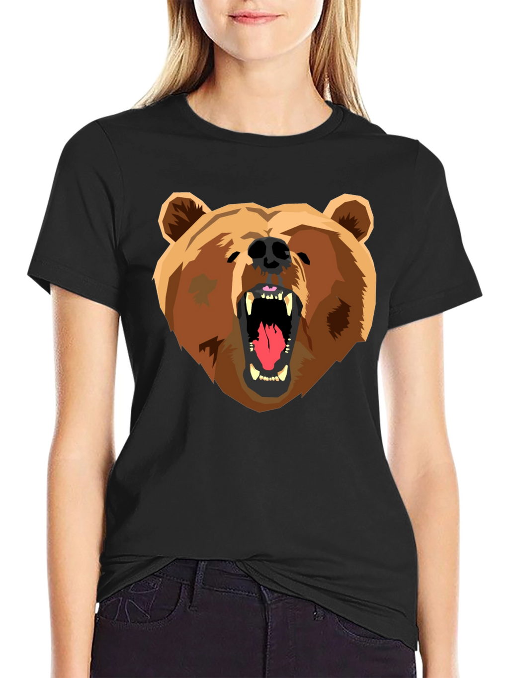 Bear Graphic Print Black T-Shirt