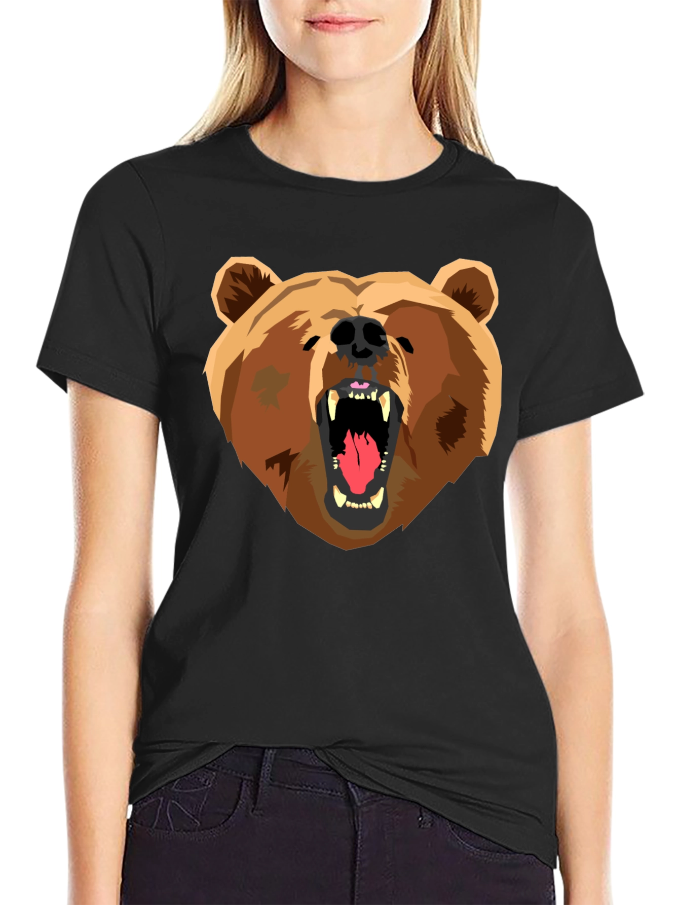 Bear Graphic Print Black T-Shirt