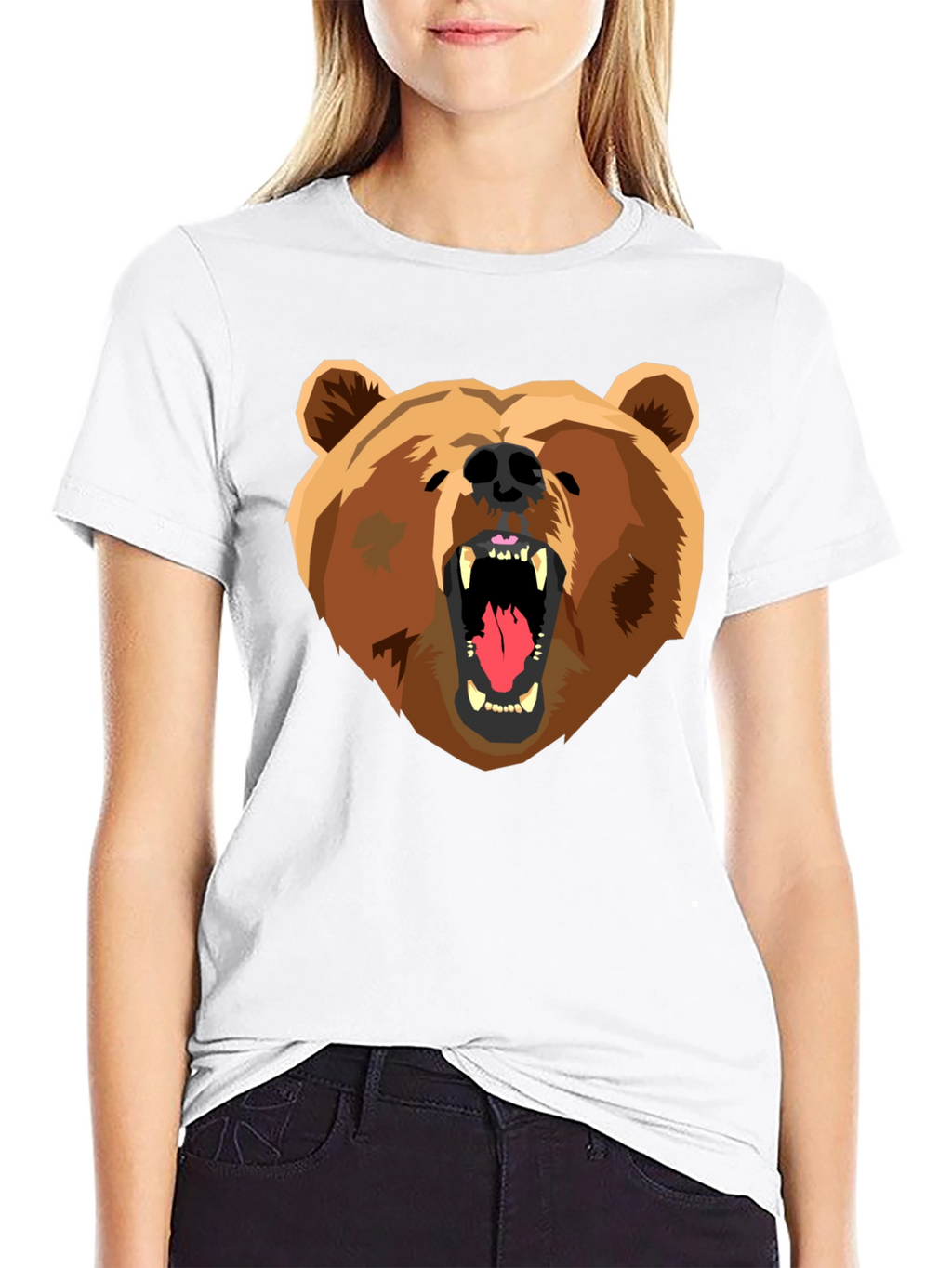 Bear Graphic Print Black T-Shirt