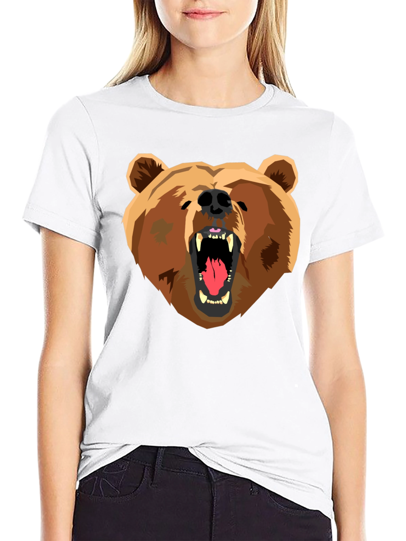 Bear Graphic Print Black T-Shirt