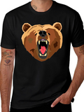 Bear Graphic Print Black T-Shirt