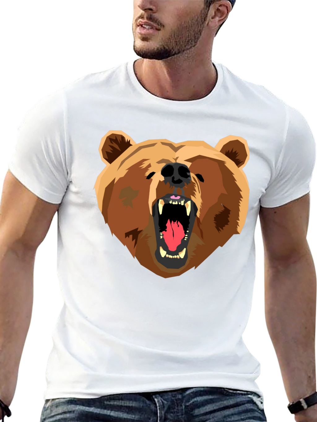 Bear Graphic Print Black T-Shirt