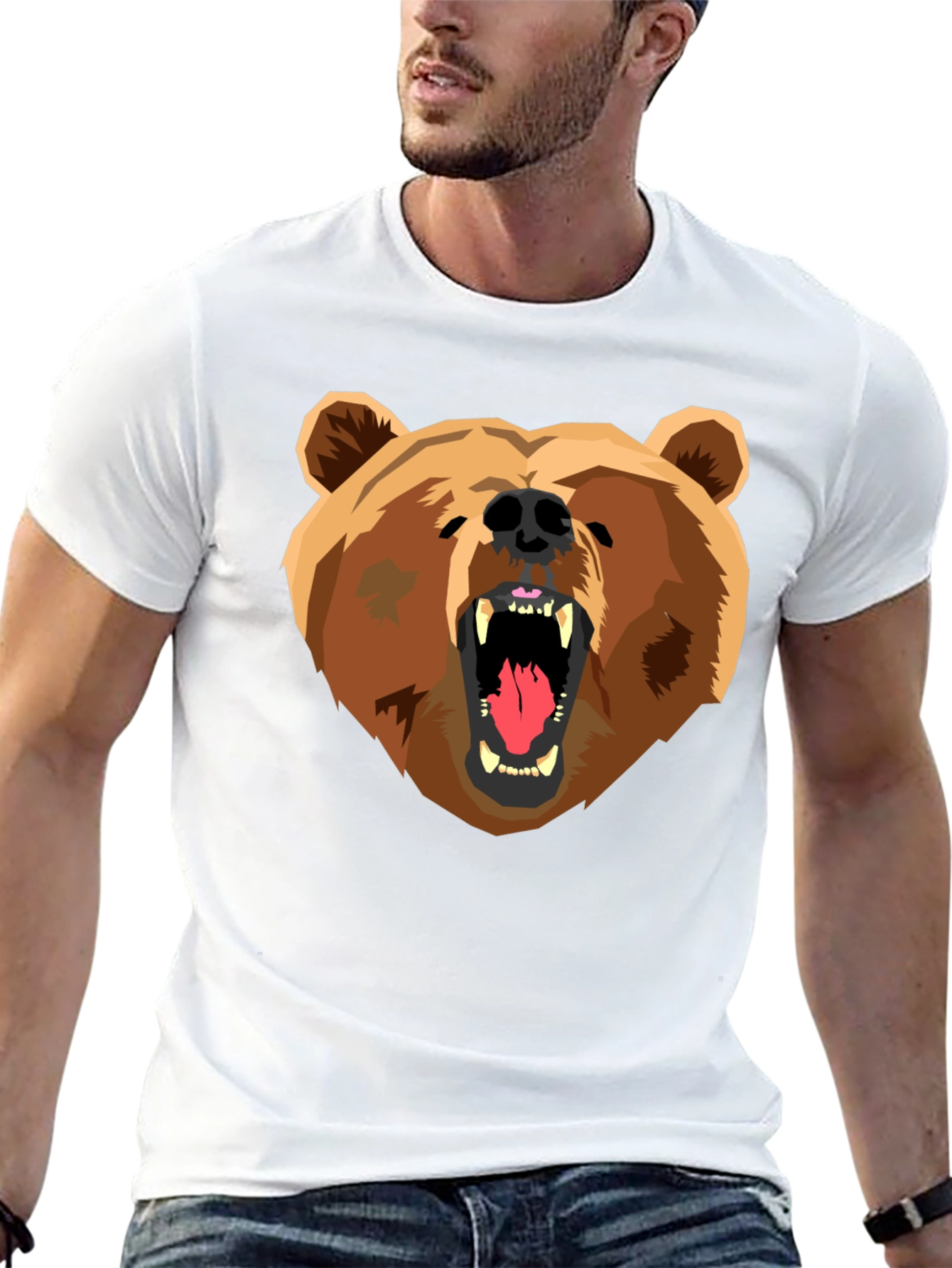 Bear Graphic Print Black T-Shirt