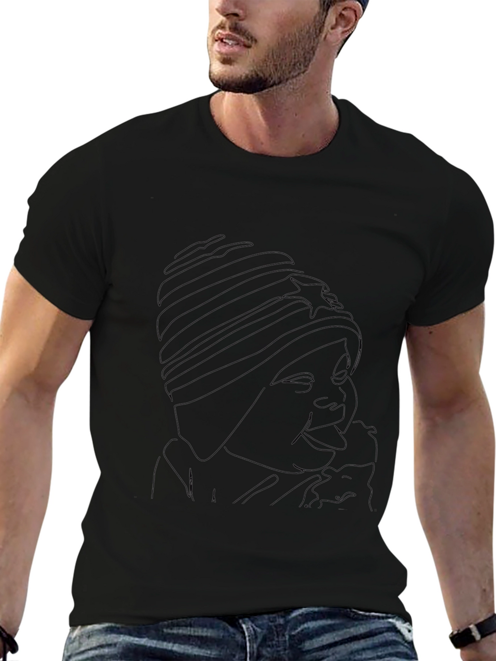Black Line Art Portrait Tee