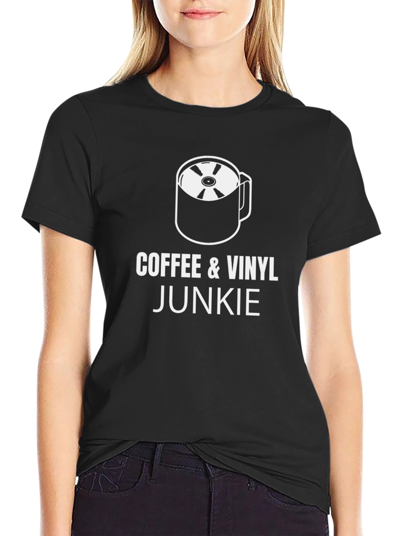 Coffee & Vinyl Junkie Black T-Shirt