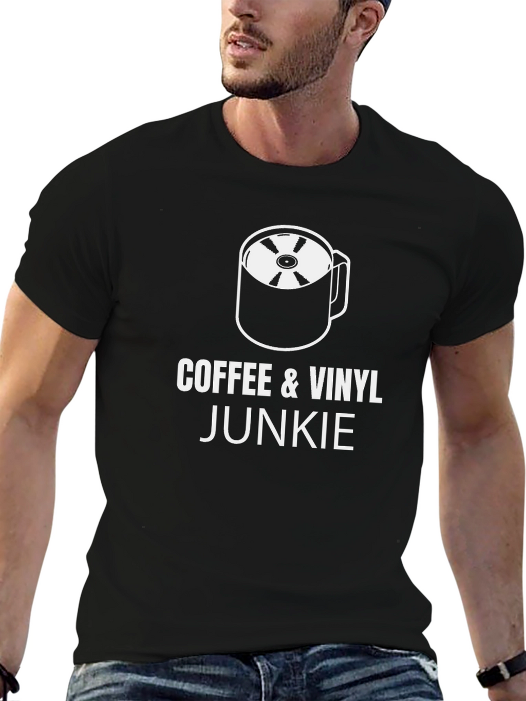 Coffee & Vinyl Junkie Black T-Shirt