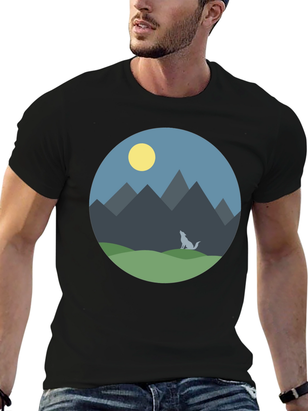 Mountain Wolf Graphic T-Shirt - Black