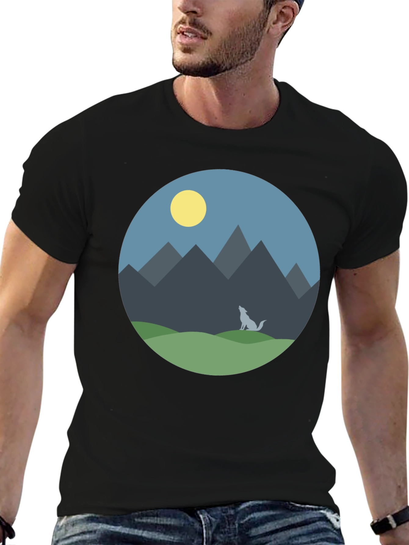 Mountain Wolf Graphic T-Shirt - Black
