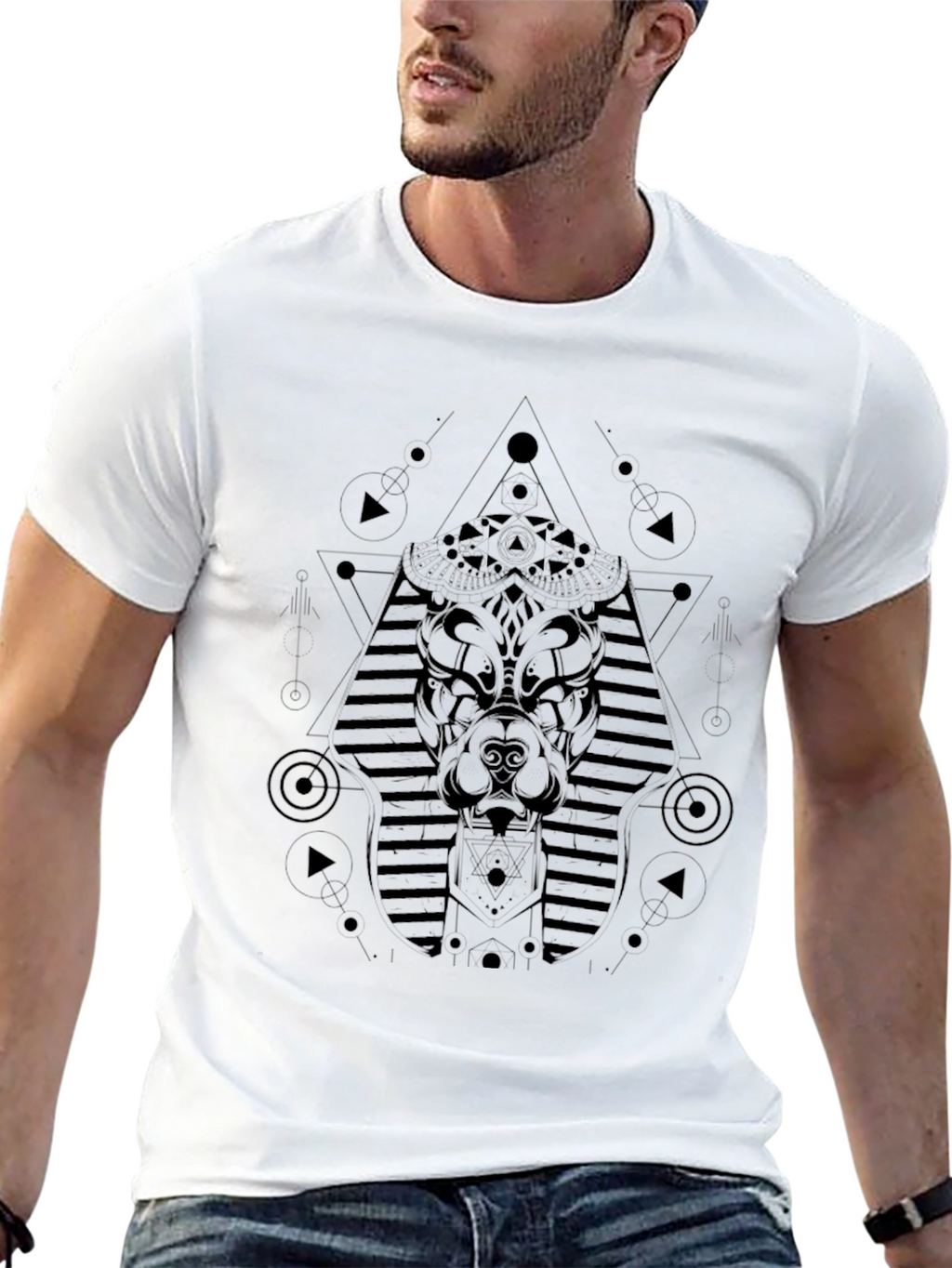 Geometric Anubis Graphic Black T-Shirt