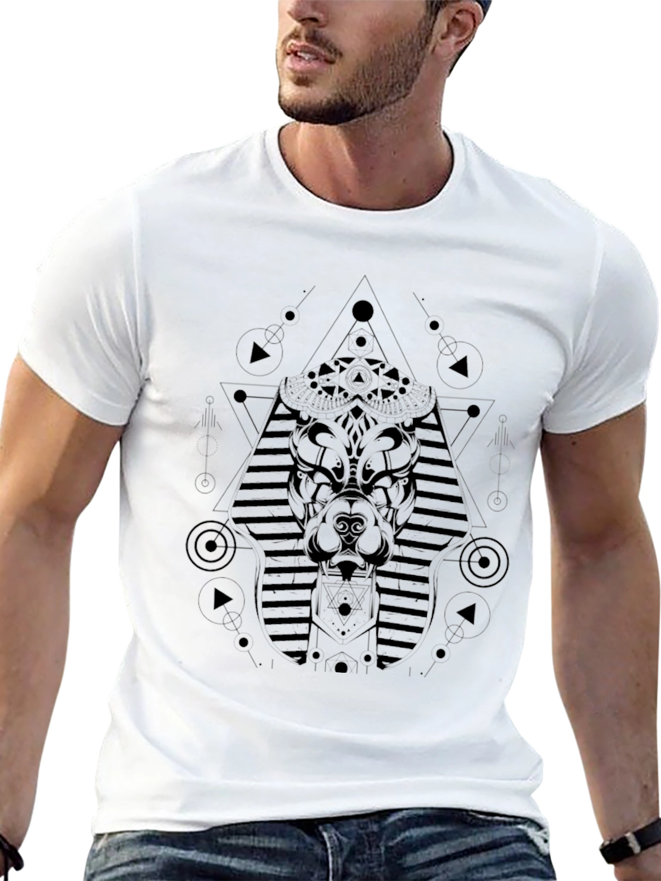 Geometric Anubis Graphic Black T-Shirt