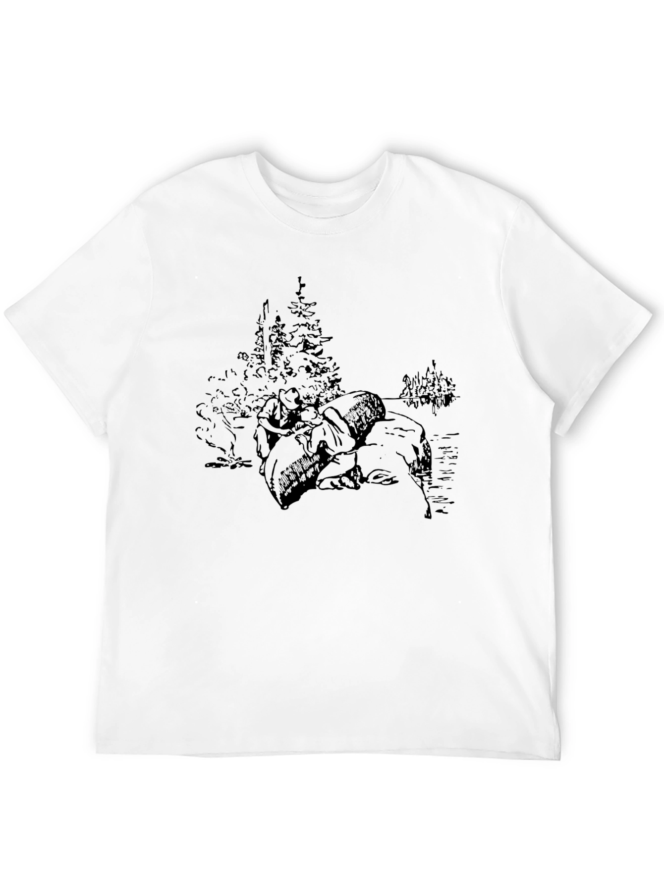 Black Graphic Print Tee - Camping Scene