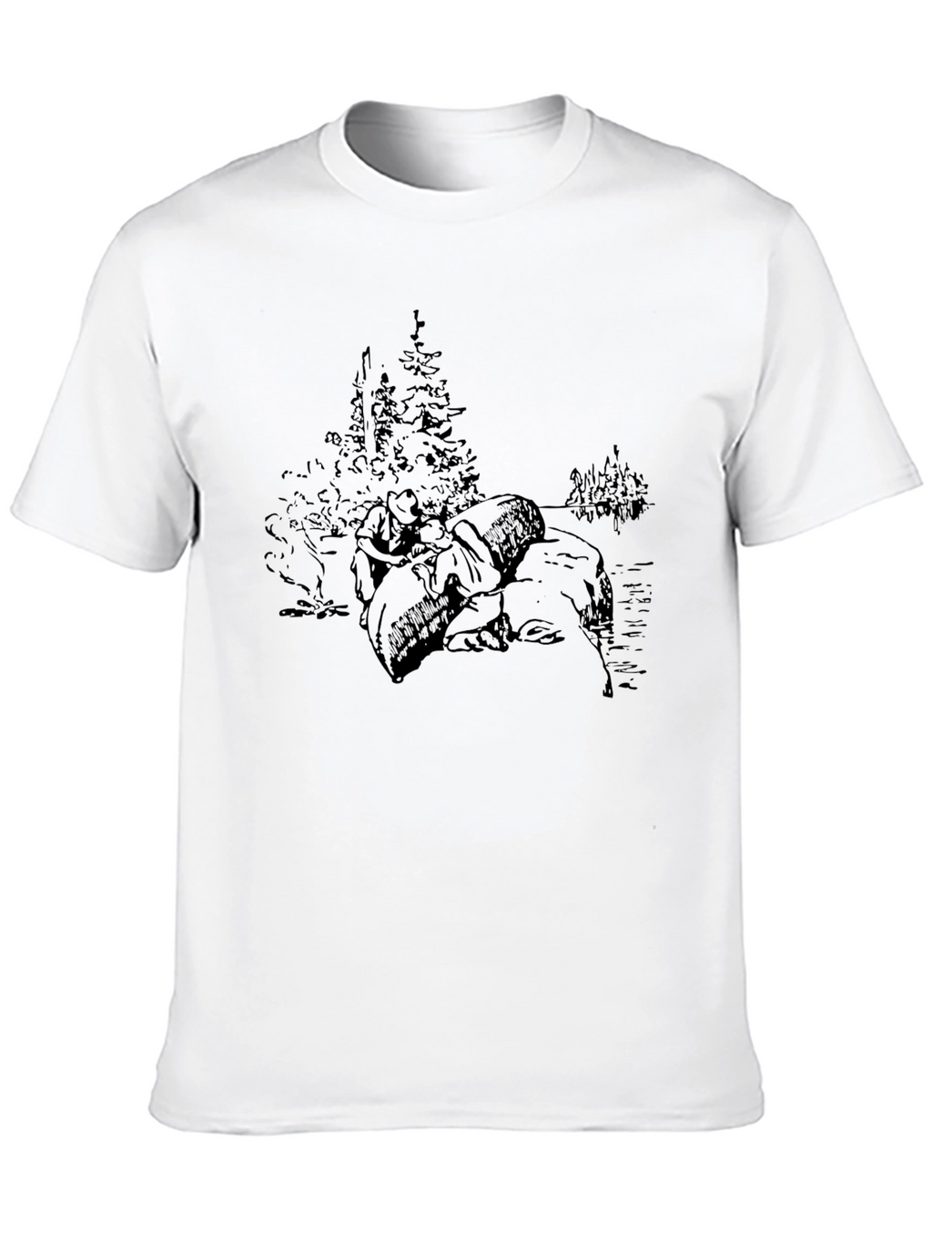 Black Graphic Print Tee - Camping Scene