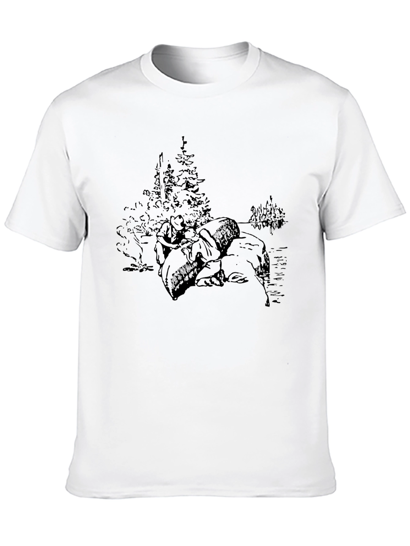 Black Graphic Print Tee - Camping Scene