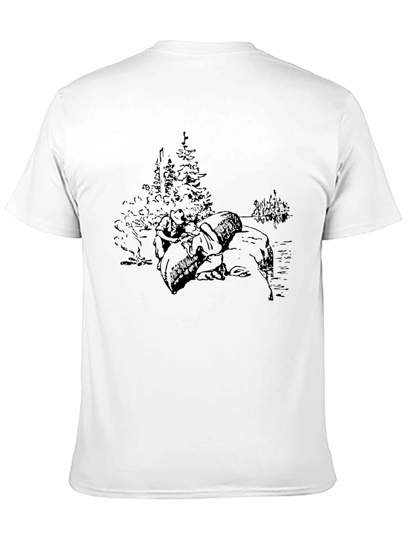Black Graphic Print Tee - Camping Scene