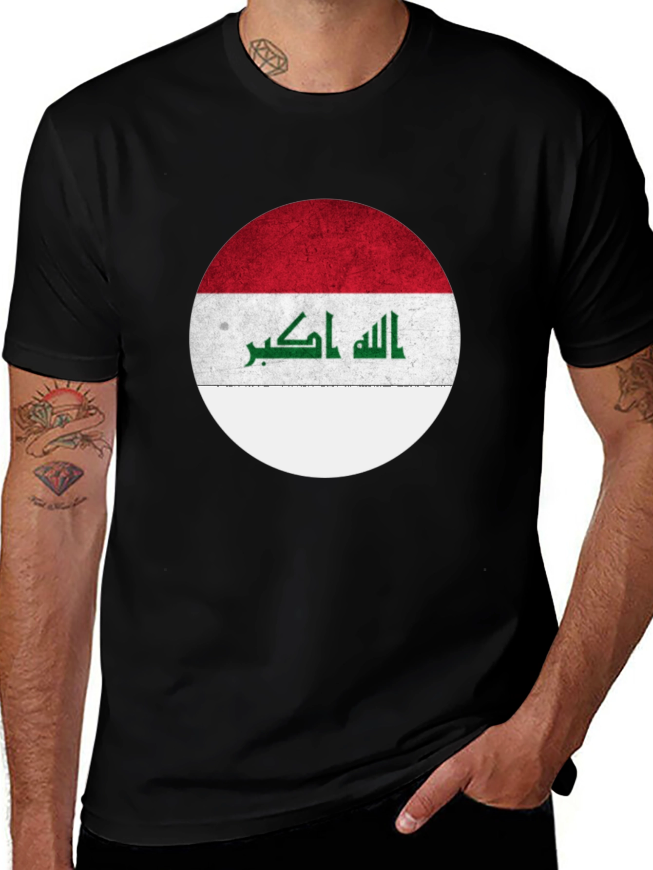 Iraq Flag Circle Graphic T-Shirt - Black